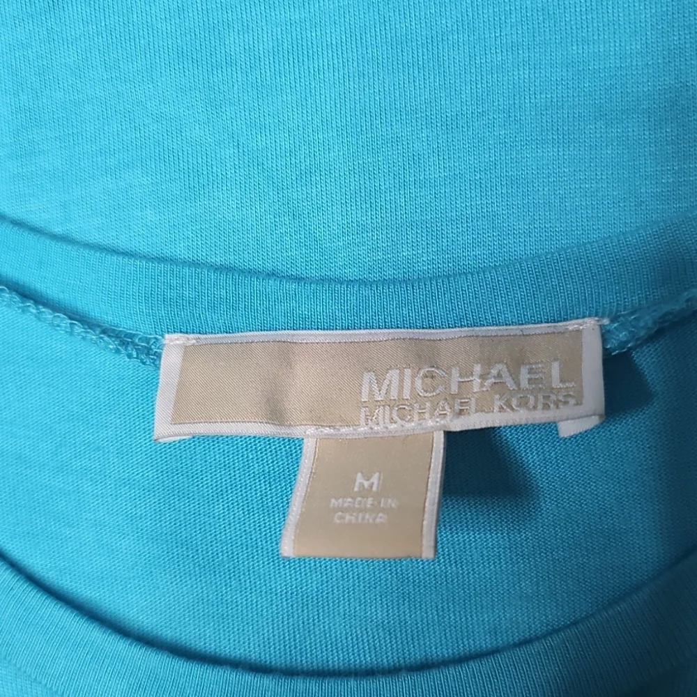 Michael Kors Aqua Blue Mixed Media Sleeveless Top - Picture 3 of 8